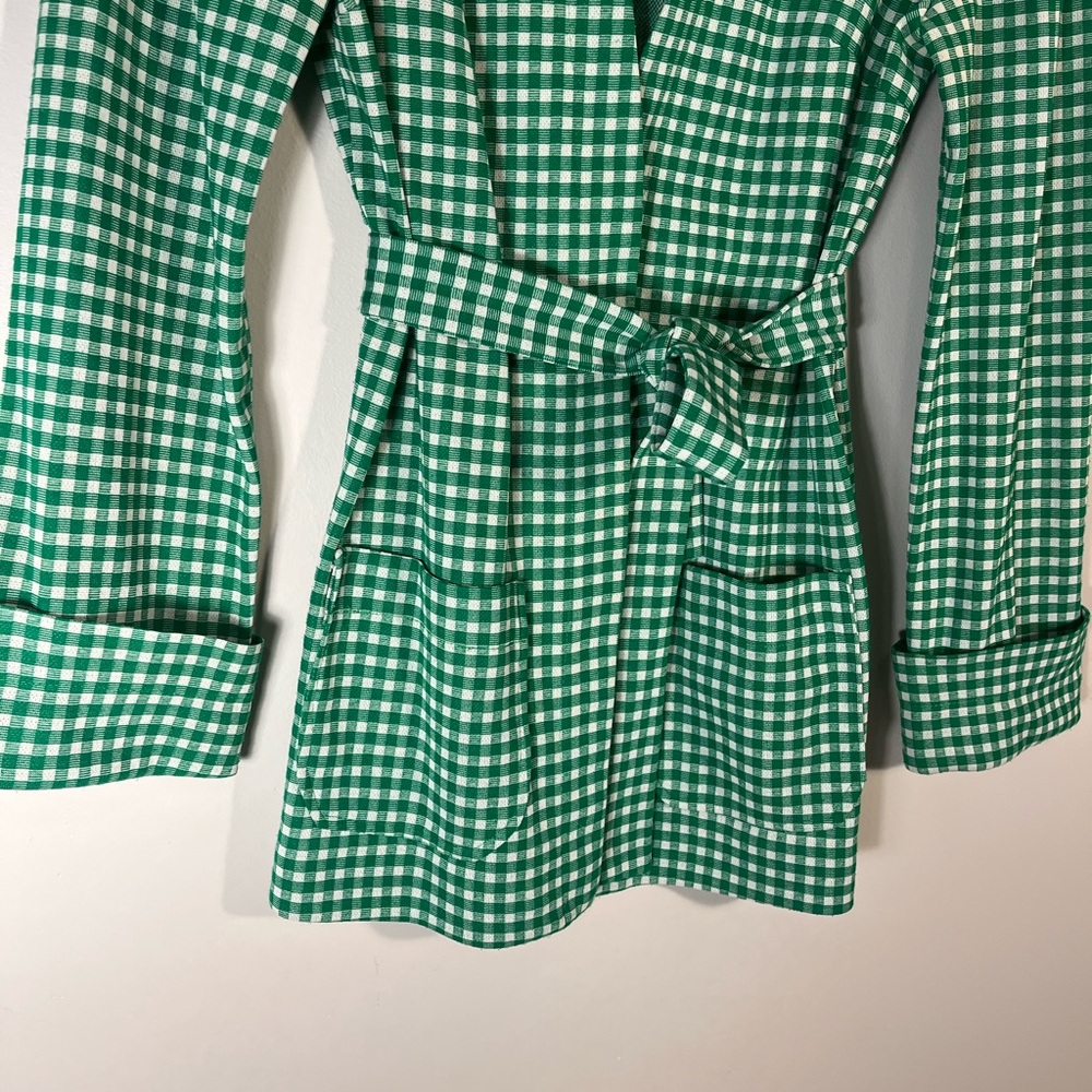 RARE Vintage Green Gingham Belted Tie Waist Blazer Handmade Small - Picture 3 of 11